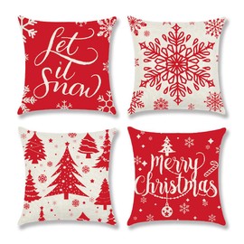 Red Christmas Pillow Covers 18x18, Holiday Throw Pillows Case Xmas Winter Pillow Case Festival Throw Cushion Cover Decorative Christmas Cushion Covers,4 Pack