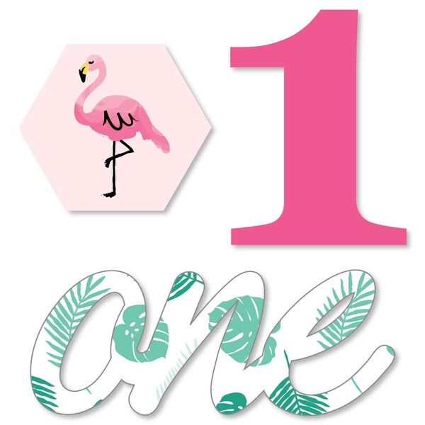 1st Birthday Pink Flamingo - DIY Shaped Tropical First Birthday Party Cut-Outs - 24 Count