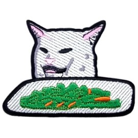 Smudge The Table Cat Meme Patch (3.5 Inch) Iron/Sew-on Badge Iconic Funny Meme Woman Shouting at Confused Cat Pet Lover Emblem Gift Patches