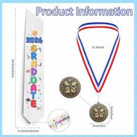 Preschool Graduation Award Medal and Honor Stole Sash Set , Kindergarten Graduation Sash with Medal for Kids, Preschool Graduation Gifts for Little Graduates, Valedictorian Stole Ceremony Supplies