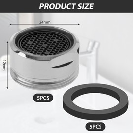 5 Pieces of Tap Filter,Tap Aerator Replacement Insert,Faucet Aerator,with a Free Gasket,Wear-Resistant and Durable,Delicate Water Discharge,Prevent Water Splashing,Wide Range of Applications (24mm)