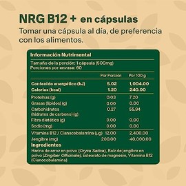 VITAL BOTANICS - Vitamina B12 con Jengibre En Polvo - 60 Cápsulas de 500 mg - Suplemento Alimenticio - 2 Meses de Suministro