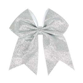 7" Large Glitter Cheer Hair Bows Clip for Girls and woman - Sparkling Silver
