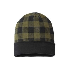 Plaid Knit with Cuff Beanie, Olive Green/Black, One Size, 1 Piece