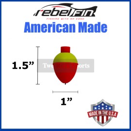 rebelFIN 1" inch - PEAR - ORANGE & YELLOW - Fishing Bobber Float - 10 to 1000 Count Packs - 250 Pack