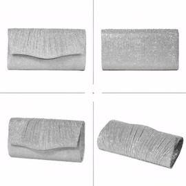 TTPSRY Elegant Evening Bag Women's Clutch Shoulder Bag Small Handbag Bridal Bag with Glitter and Removable Chain, silver