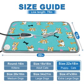 GOLOPET GOLOPET Cat Heating Pad,22x18 in Heated Cat Bed,Adjustable Thermostat+Constant On Function,with Metal Protective Tube Waterproof Puppy Heating Pad - Blue