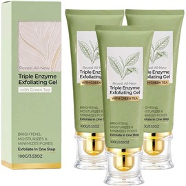 Exfoliante Facial en Gel de Té Verde，3PC Elimina células muertas, Limpia poros, Textura ligera, Fácil aplicación, Uso facial diario