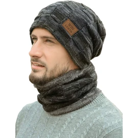 Mens Winter Beanie Hat Scarf Set Warm Fleece Lined Snow Knit Ski Cap …
