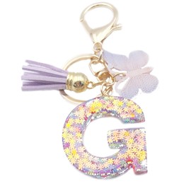 Unpafcxddyig Initials Letter Keychain Purple Tassel Butterfly Pendant for Women Girls Wallet Backpack Purses,Letter G