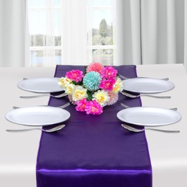 12 Pack Purple Satin Table Runner 12 x 108 Inches Long | Bright, Smooth and Silky Table Decor for Birthday Party Wedding Banquet Decorations - Purple