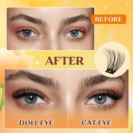 QUEWEL Selbstklebende Wimpernverlängerung, natürlicher Look, kleberfrei, 60 wiederverwendbare Wimpern, Set für Anfänger, einfach anzuwenden (MJ04)