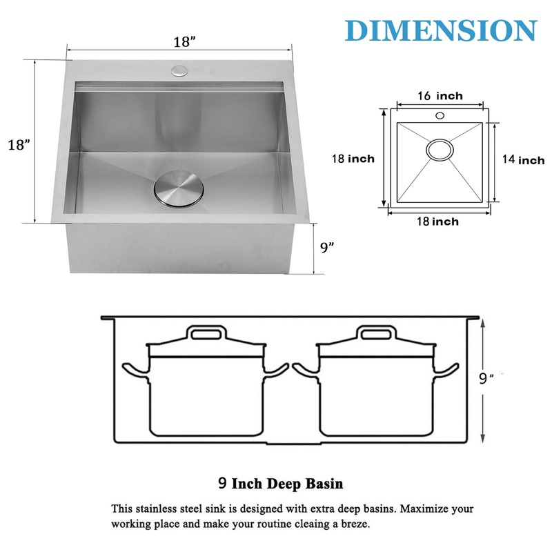SHACO 18x18 Inch Drop In Bar Sink,18 Inch Small Kitchen