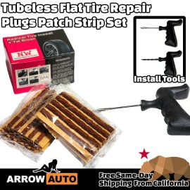ARROW 50x Brown Tubeless Car Flat Tire Repair Plug Strip Patches With Install Tools