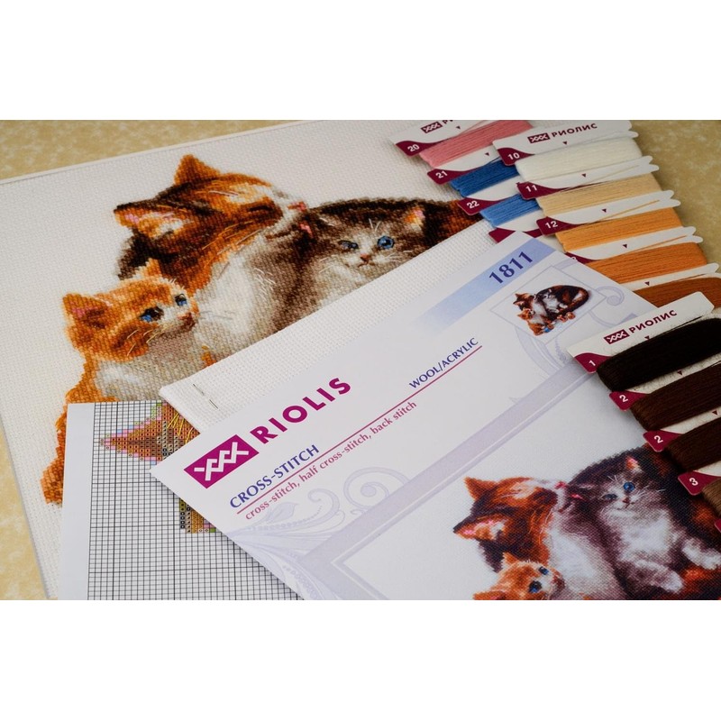 Riolis 1811 Cat with Kitten Counted Cross Stitch Kit, Cotton,