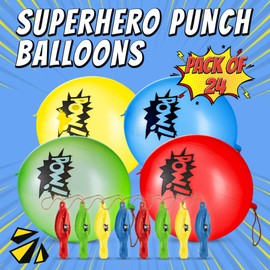 Superhero Punch Balloons - Pack of 24 Bulk, Large Punching Balloons for Kids, Inflatable Punch Balls for Carnival Prizes, Goodie Bag Stuffers for Kids, Superhero Theme Birthday Party Favors Toys