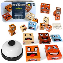 Wooden Cube Puzzle, Puzzle Face Changing Magic Cube, Interactive Emoji Blocks Toy Cube Puzzle, Sensory Toy, Faces Rubik's Cube Building Block Montessori Toy for Children from 3 Years