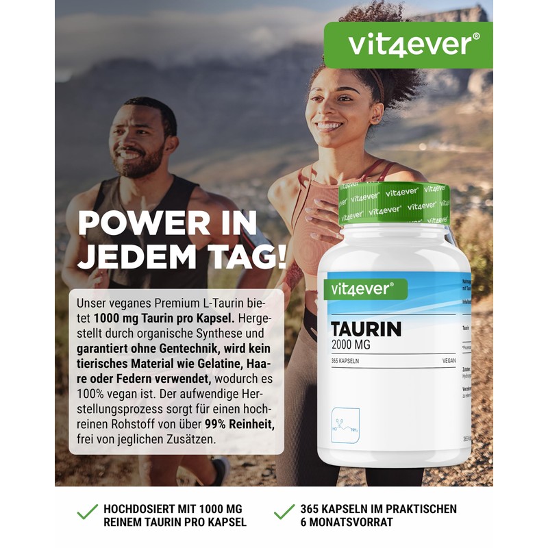 vit4ever Taurine, 365 capsules, extra high dose with 2000 mg