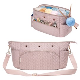 Crochet Bag Yarn Bag Storage Organizer Knitting Bag For Crocheting Accessories Crochet Hook Case Gifts For Crafters (Pink-2)