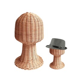 CHADWICK Mannequin Head Stand, Rattan Wig Stand, Hat & Wig Display Holder, Handmade Wicker Wig Head Stand, Vine Woven Hat Stand, Rustic Cap Rack for Home, Hair Salon, Showcase, Stable Base