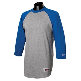 Champion Men's Raglan Baseball T-Shirt, Oxford Gray/Team Blue, Small