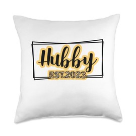 Hubby Est 2023 Just Married Honeymoon Husband Wedding Couple Throw Pillow, 18x18, Multicolor