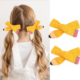 Back to School Hair Bows Clips The Hand Painted Yellow Pencil Bows Clips Hairgrips for First Day of School Kindergarten 1st 2nd 3rd 4th 5th Grade Students Hair Accessories