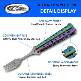 SZCO Supplies 9” Rainbow Finished Butterfly-Open Style Travel/Camping Fork (211520-RB)