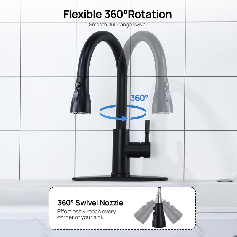 GAGALIFE Matte Black Kitchen Faucets with Pull Down Sprayer -