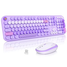 MOFII Wireless Keyboard and Mouse Combo, Cute Keyboard Full Size and Wireless Mouse, 2.4GHz Retro Typewriter Keyboard Wireless Mouse Set for PC/Desktop/Laptop/Windows (Purple Colorful)