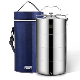 GOLDEN KEY 120 oz Stainless Steel Stackable Lunch Box for Adult, Huge Capacity Bento Box with Stackable 4 Tier Food Container, and Lunch Bag (120 Ounces 4-Layers Bento)