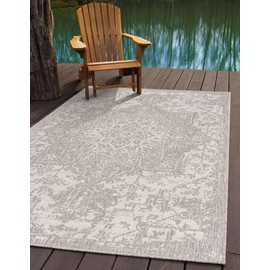 Unique Loom Jill Zarin Outdoor Collection Medallion Area Rug (7' 0 x 10' 0 Rectangular, Gray)