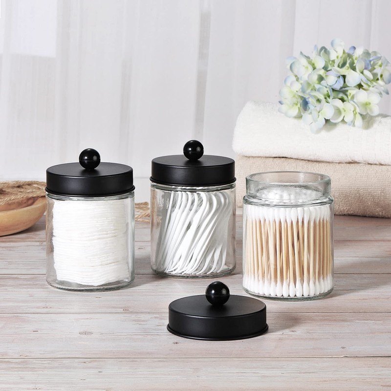 3 Pack Apothecary Jar Canisters Bathroom Vanity Organizer - Qtip