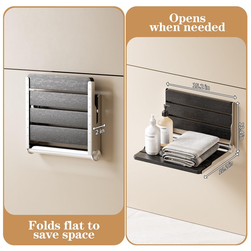 AKIMRABY Folding Shower Seat Wall Mounted, 15" Folding Shower Bench
