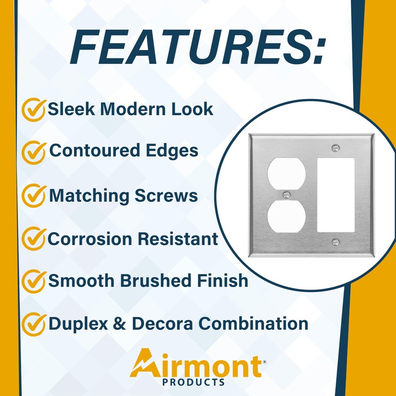 Standard Size Stainless Steel Outlet Covers, Duplex Receptacle and Rocker