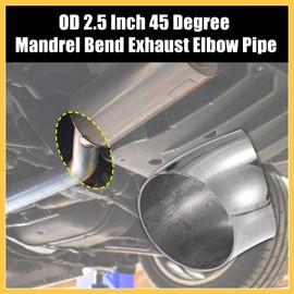 REPAIROCK 2pcs OD 2.5 Inch 45 Degree SS304 Stainless Steel Bend Tube Exhaust Elbow Pipe for Car Modified Exhaust System 2.5" Piping Silver Tone Auto Replacement Parts