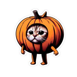 Pumpkin Costume Cat Sticker Funny Weird Gen Z Meme 4-6" Car Laptop Water Bottle Waterproof Decal Vinyl
