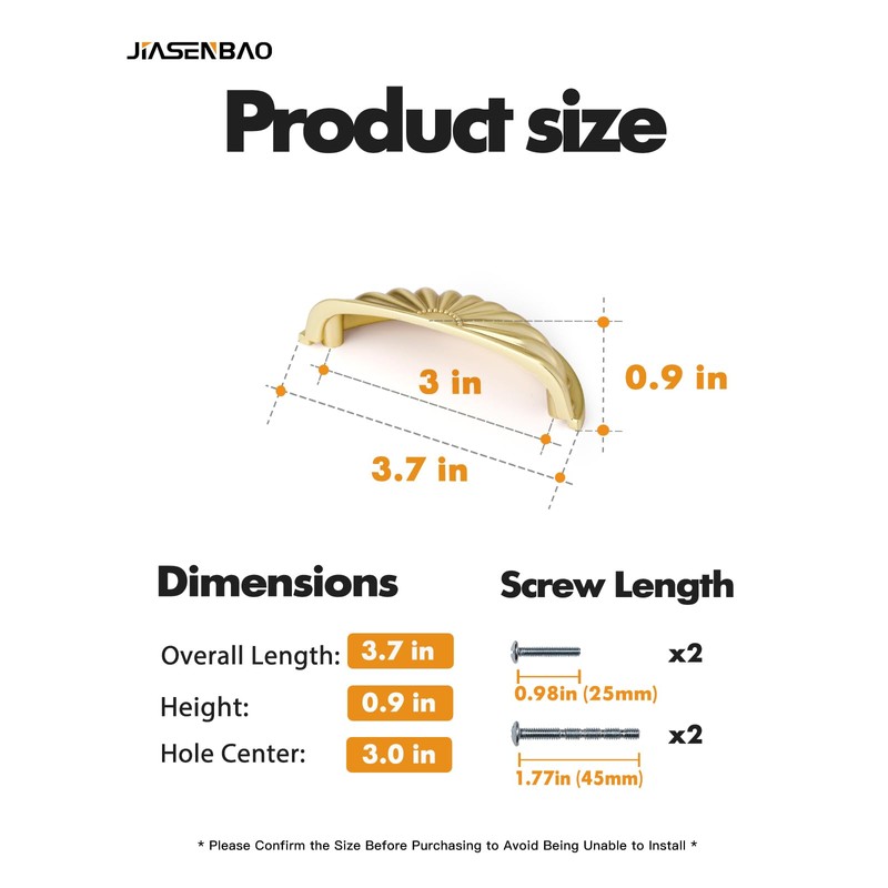 JIASENBAO Brushed Gold Cabinet Cup Pulls 3" Hole Center 2