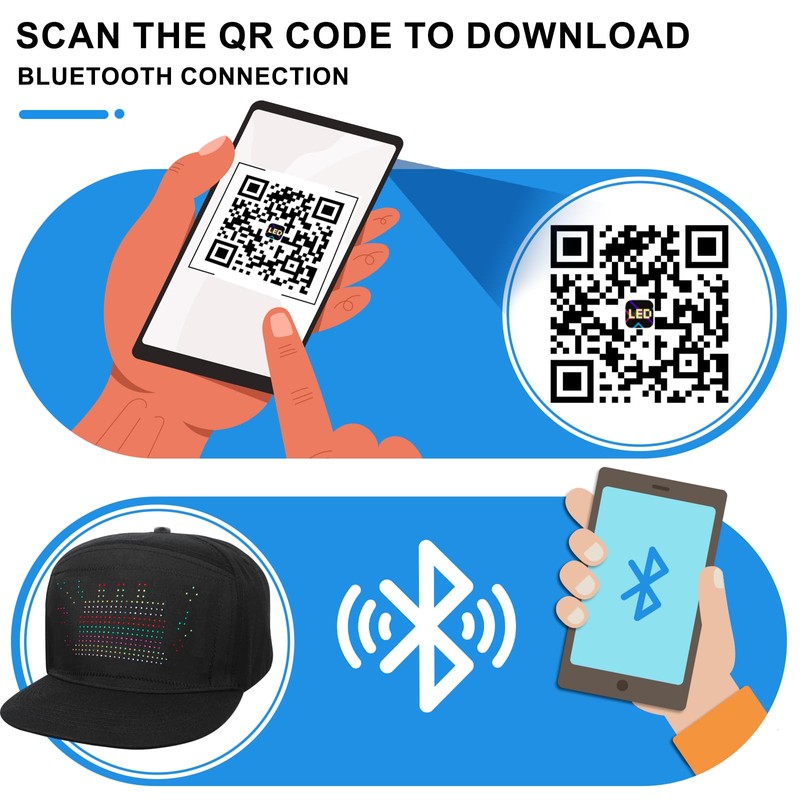 LED Message Display Baseball Cap, Bluetooth Editable, Cool Hat for