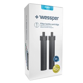 Wessper Clarti Water Filter, Pack of 2 Filters for Wessper Tritan Drinking Bottles to Reduce Chlorine, Microparticles and Other Taste-Impurring Substances in Tap Water