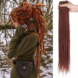Leeven 24 Inch Copper Red Dreadlock Extension 10 Strands Synthetic Handmade Crochet Dread Locs 0.6 Width Dreads Extensions Hippie Single Ended Dreadlock /350#