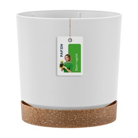 PAFEN Round Flower Pot 0.7 L Cylinder Plant Pot – 11 x 11 cm – Flower Pot with Saucer, Round Planter, White