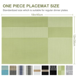 Placemats Set Heat Resistant Stain Resistant Woven Vinyl Insulation Placemats, Durable Washable Elegant Table Mats for Dining (Green, Set of 6)