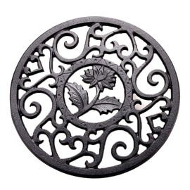Sharemee Black Cast Iron Teapot Trivet With Rubber Pegs For Dining And Kitchen Table, 5.5 Inch Diameter