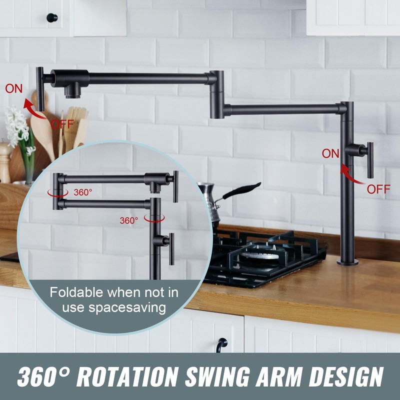 Brass Folding Pot Filler - Deck Mount Faucet for Kitchen