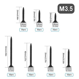 XSAJU Wood Screw Set, 220 Pieces, Carbon Steel, 7 Sizes, M3.5, Storage Case Included, For DIY, Woodworking, Repair
