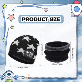 langyoujia Kids Thick Winter Hat, Warm Winter Hat and Scarf Set for Kids with Fleece Lining, Winter Hat and Scarf Set for Boys and Girls Age 5-15 Years, black