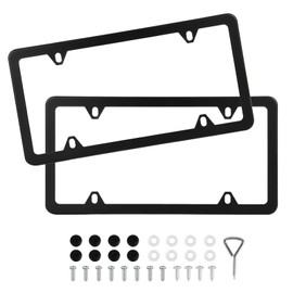 QUANQIUFEI 2 Pack Black License Plate Frames, Stainless Steel License Plate Cover, Matte License Plate Holder Car Accessories with Screw Caps (4 Holes)
