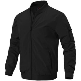Gopune Men's Windproof Bomber Jackets Lightweight Running Windbreaker Outdoor Golf Fashion Coat Black,XL