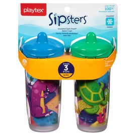 Playtex Baby Playtex Sipsters Stage 3 Spout Sippy Cup - Spill-Proof, Leak-Proof, Break-Proof Insulated Toddler Spout Sippy Cups (12+ Months), 9oz - 2 Count (Color and Design May Vary)